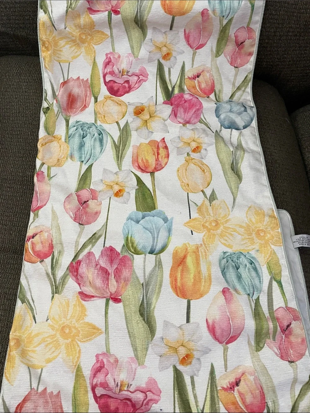 Shabby Chic Floral Tulip & Daffodil Table Runner Pastel Multicolor 70x16